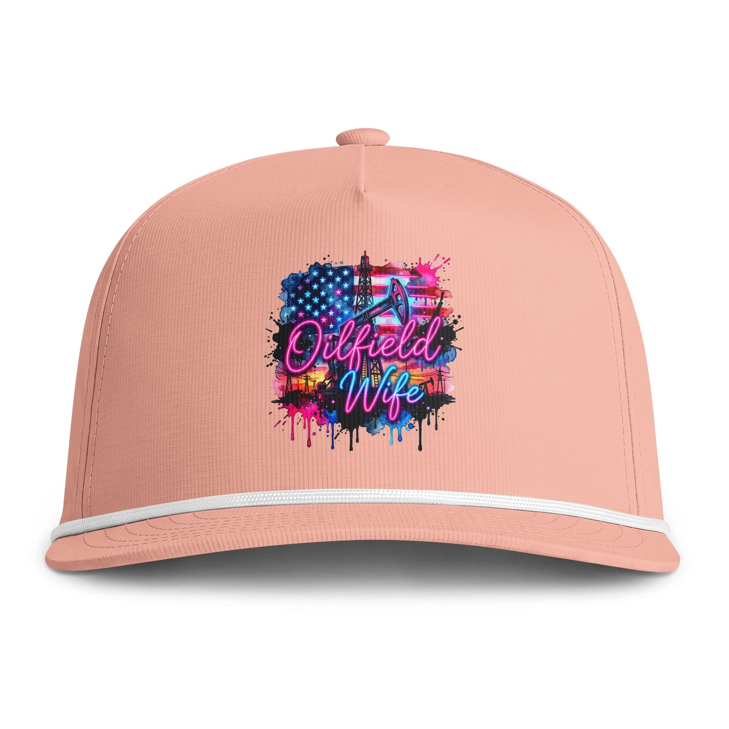 Oilfield Wife Rope Cap — Patriotic Neon Drip Hat