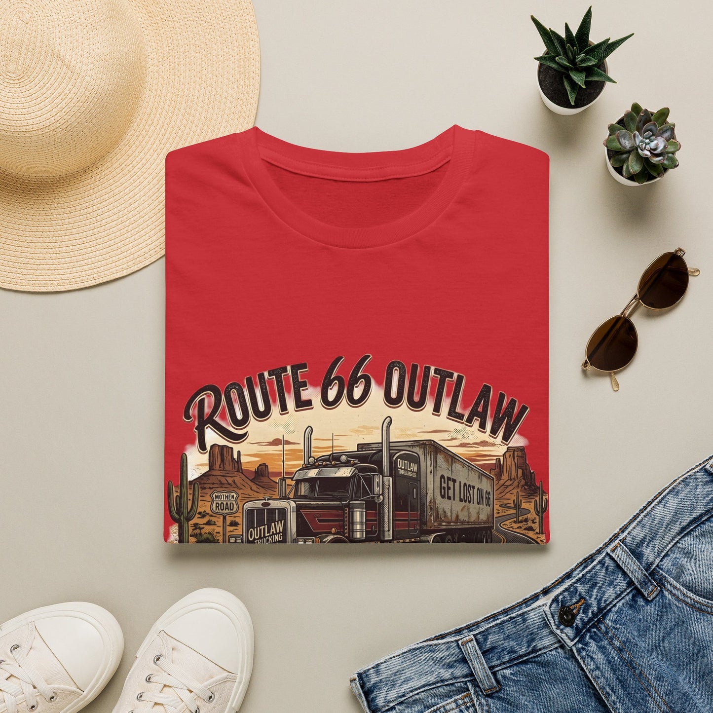 Route 66 Outlaw Trucker T-Shirt — Vintage Road Trip Tee