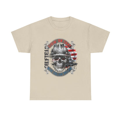 Graphic Tee — 'All Guts No Glory' Military Skull with American Flag