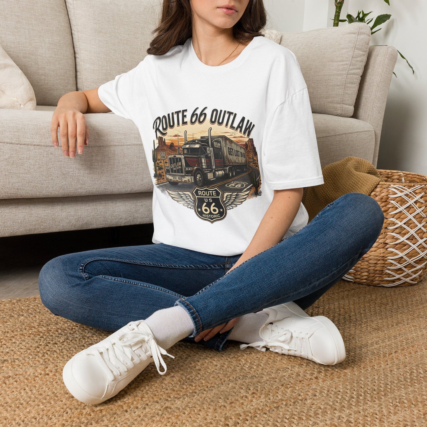 Route 66 Outlaw Trucker T-Shirt — Vintage Road Trip Tee