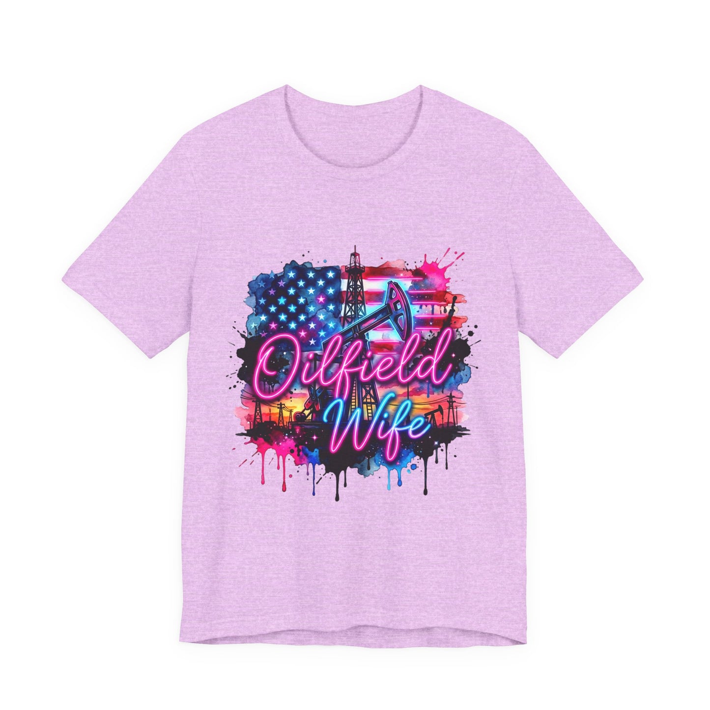Oilfield Wife T-Shirt — Patriotic Neon Oil Rig Tee for Oilfield Families