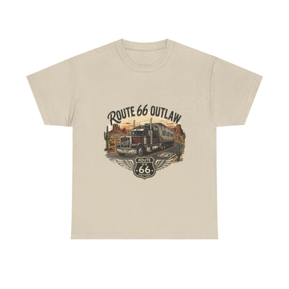 Route 66 Outlaw Trucker T‑Shirt — Vintage Route 66 Road Trip Tee