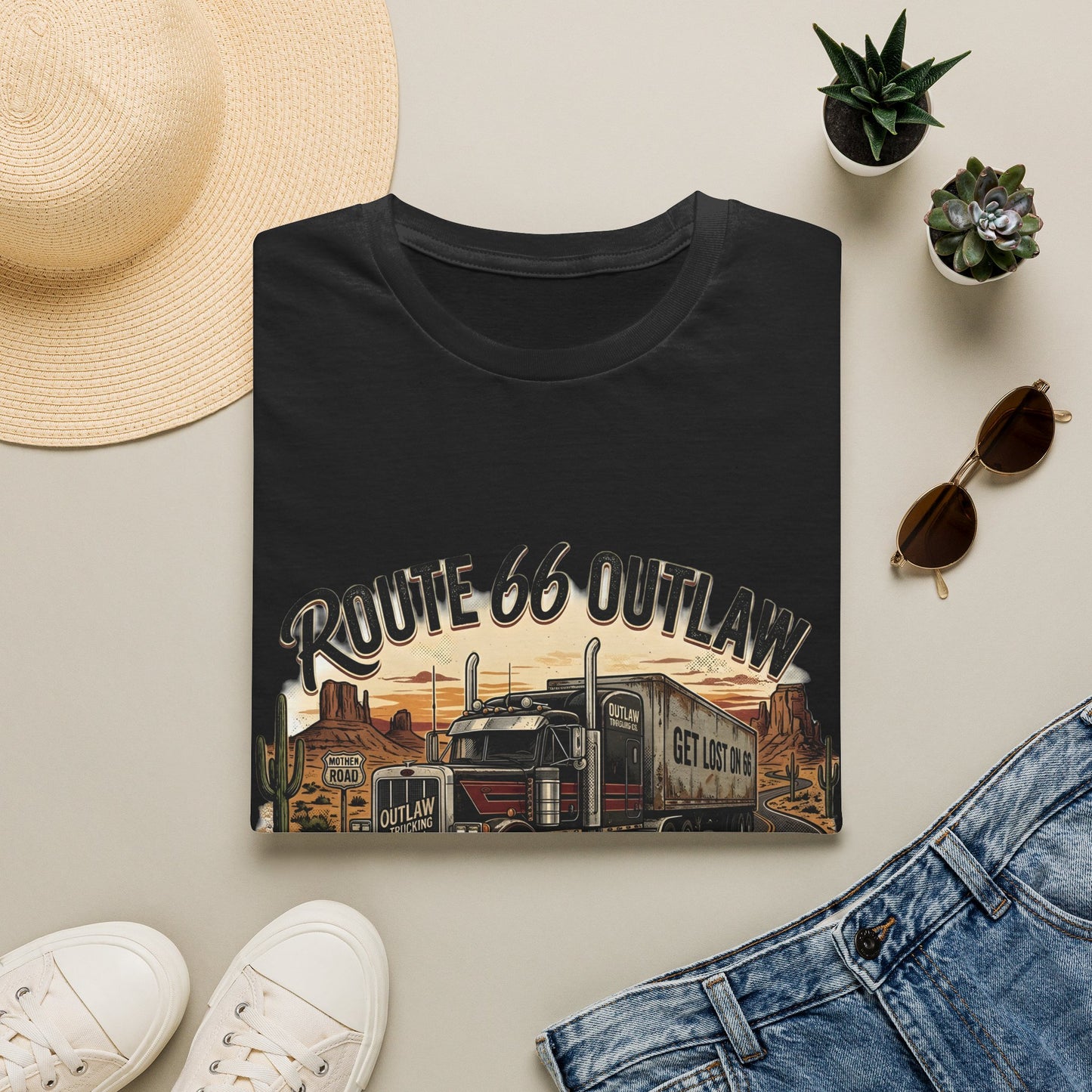 Route 66 Outlaw Trucker T-Shirt — Vintage Road Trip Tee