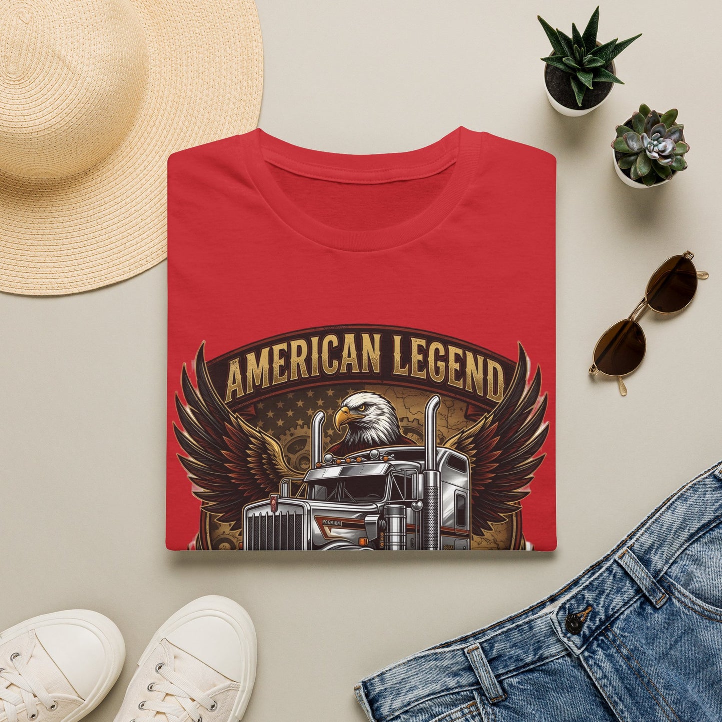 American Legend Trucking T‑Shirt — Eagle & Semi Truck Graphic