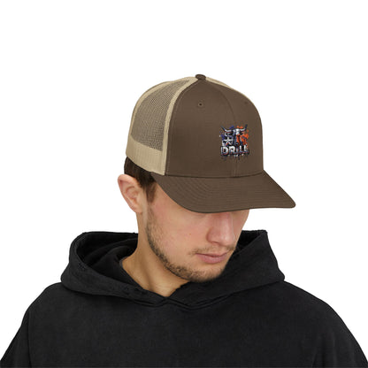 Trucker Cap — 'Drill' American Flag Skull Snapback