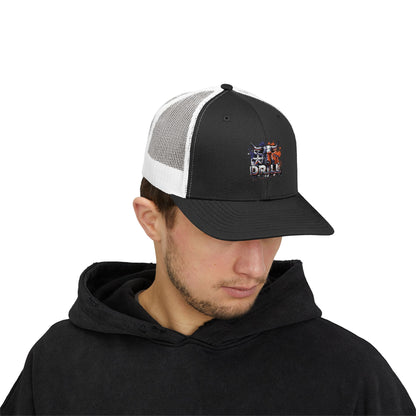 Trucker Cap — 'Drill' American Flag Skull Snapback