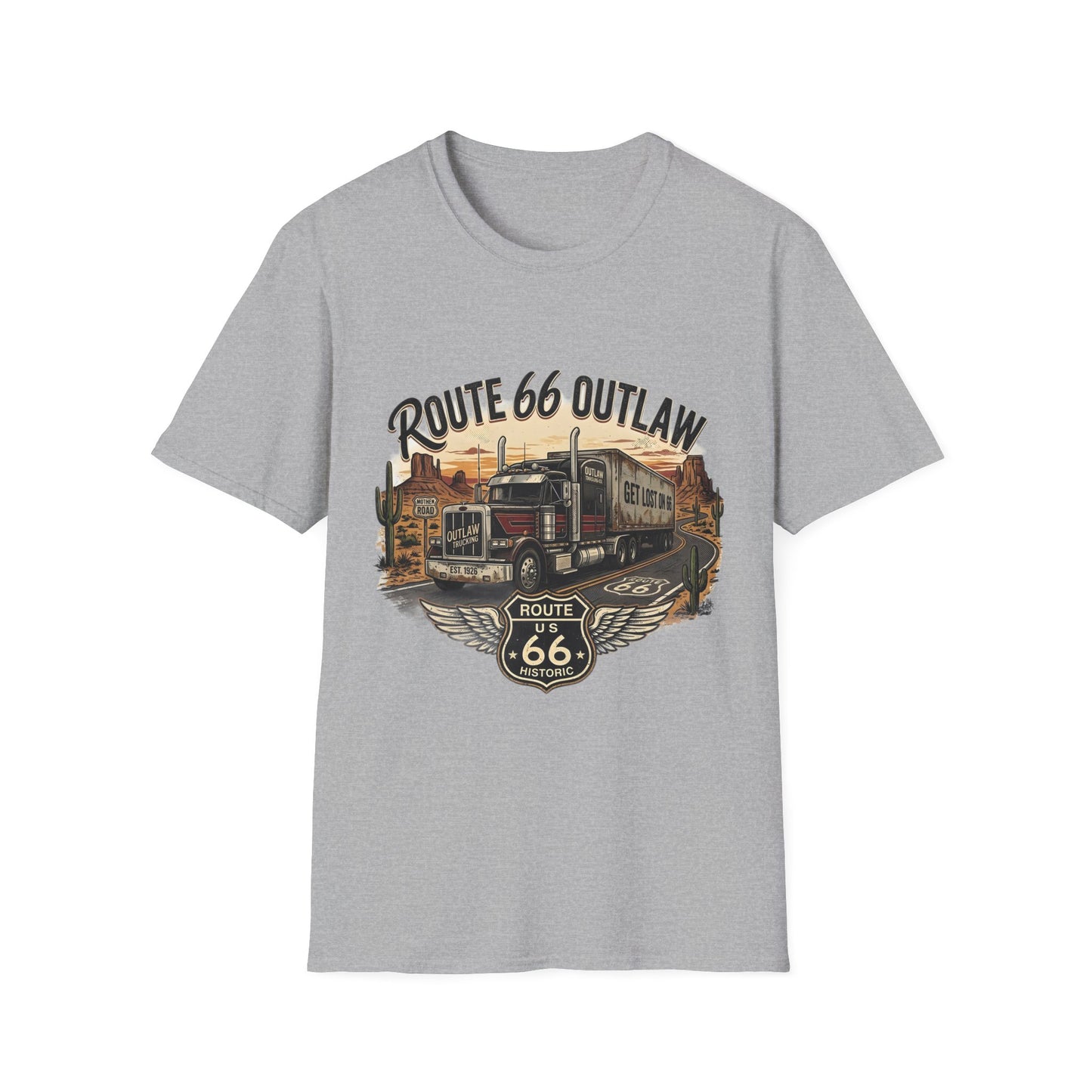 Route 66 Outlaw Trucker T-Shirt — Vintage Road Trip Tee
