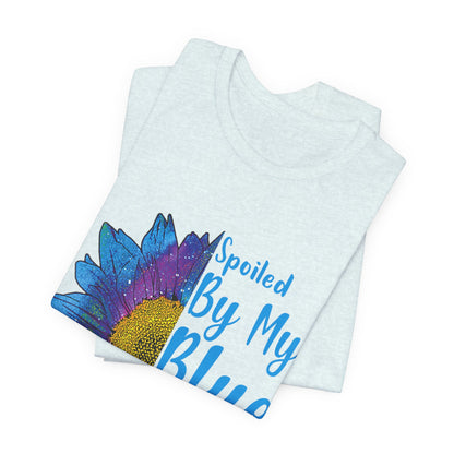 Spoiled By My Blue Collar Man T-Shirt – Blue Sunflower Graphic Tee for Wife/Girlfriend, Mother's Day & Work Pride