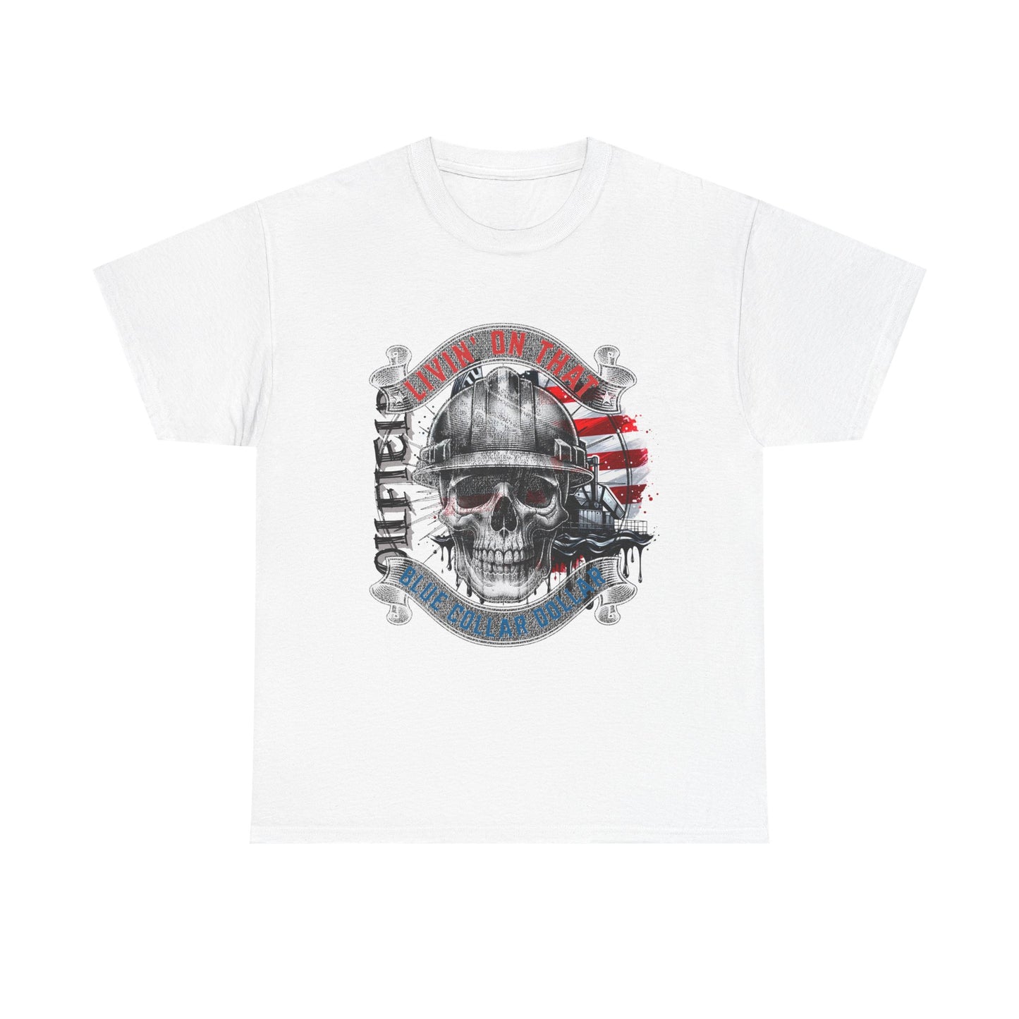 Graphic Tee — 'All Guts No Glory' Military Skull with American Flag