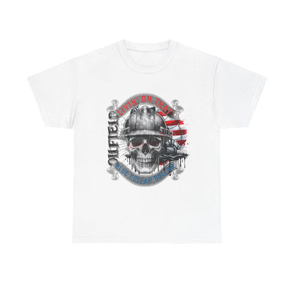 Graphic Tee — 'All Guts No Glory' Military Skull with American Flag