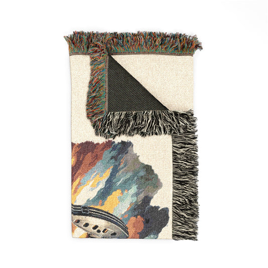 Oilfield Pumpjack Woven Blanket — Retro Sunset Energy Throw