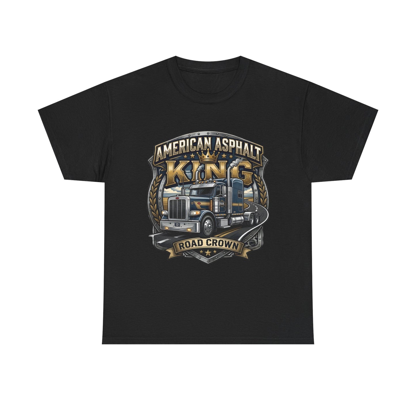 Trucker Tee — "American Asphalt King" Road Crown Semi Truck Graphic Shirt