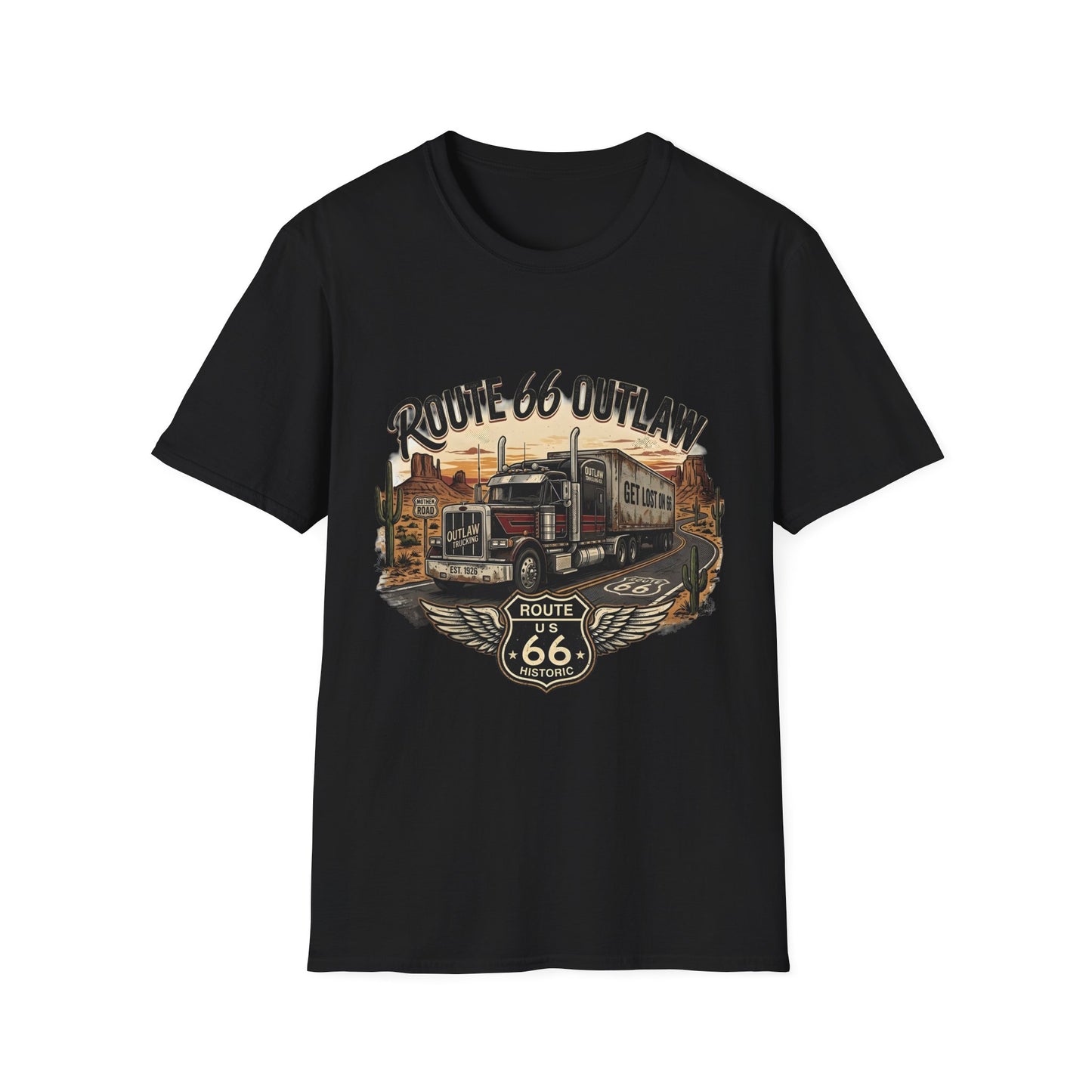 Route 66 Outlaw Trucker T-Shirt — Vintage Road Trip Tee