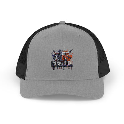 Trucker Cap — 'Drill' American Flag Skull Snapback