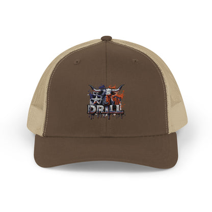 Trucker Cap — 'Drill' American Flag Skull Snapback