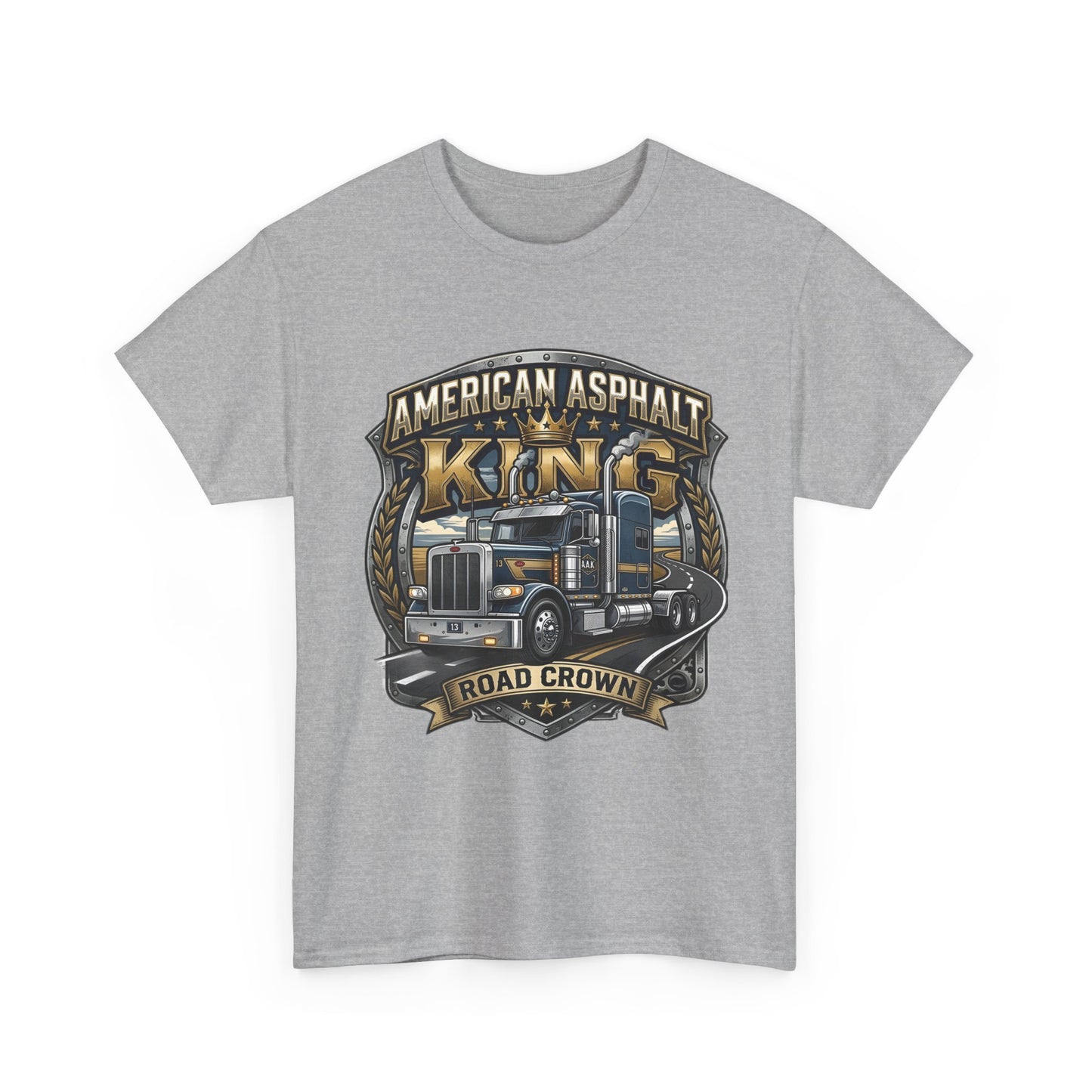 Trucker Tee — "American Asphalt King" Road Crown Semi Truck Graphic Shirt
