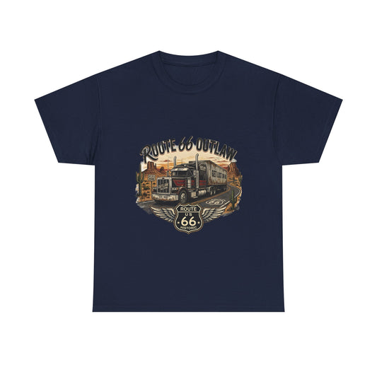 Route 66 Outlaw Trucker T‑Shirt — Vintage Route 66 Road Trip Tee