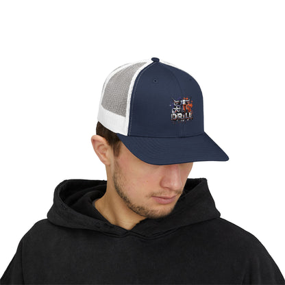 Trucker Cap — 'Drill' American Flag Skull Snapback