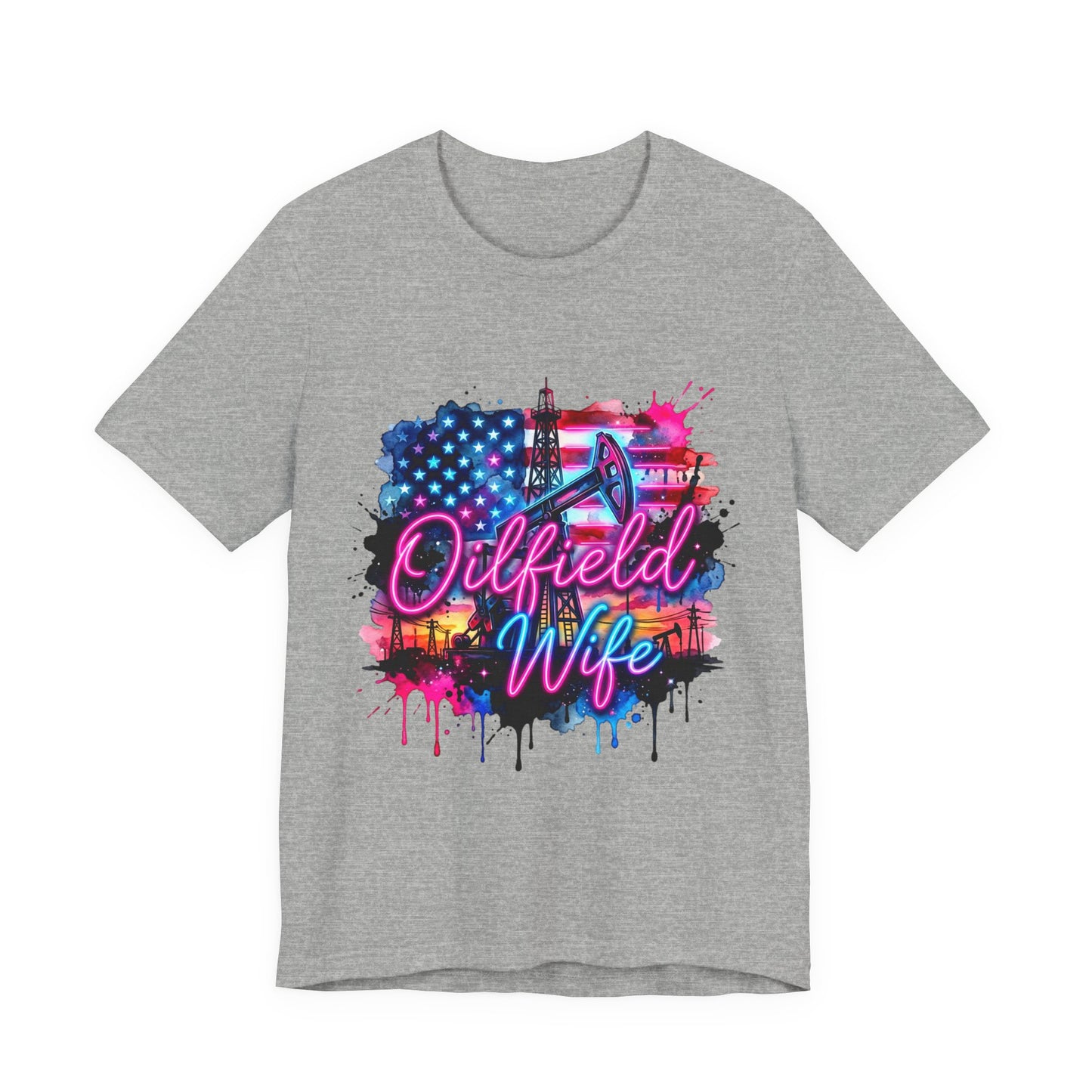 Oilfield Wife T-Shirt — Patriotic Neon Oil Rig Tee for Oilfield Families