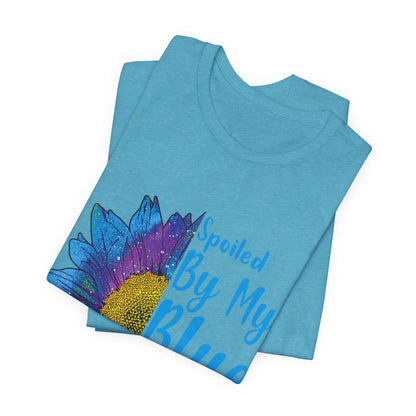 Spoiled By My Blue Collar Man T-Shirt – Blue Sunflower Graphic Tee for Wife/Girlfriend, Mother's Day & Work Pride