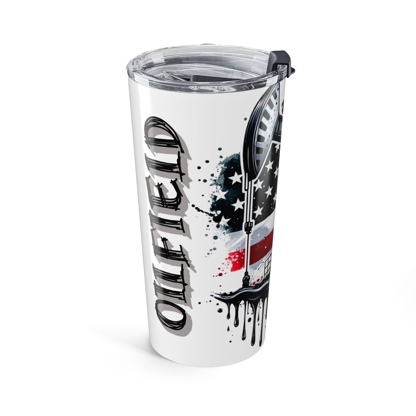 20oz Tumbler – American Flag Oil Rig Design (Patriotic Drip)