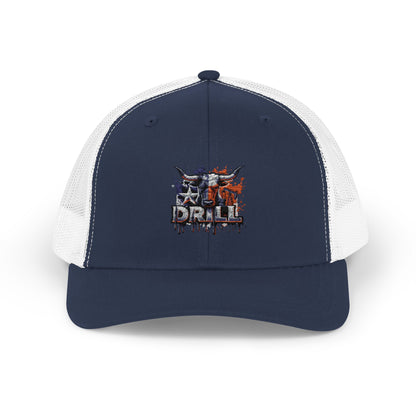 Trucker Cap — 'Drill' American Flag Skull Snapback
