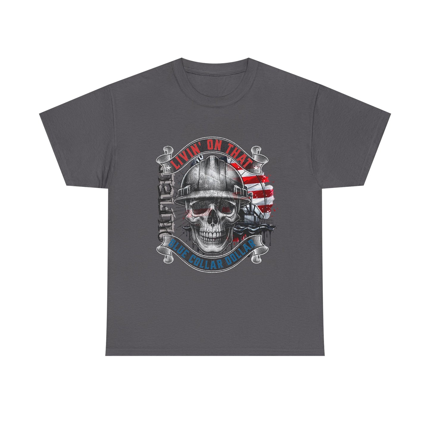 Graphic Tee — 'All Guts No Glory' Military Skull with American Flag