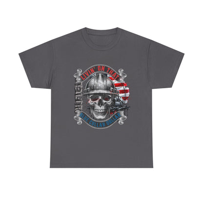Graphic Tee — 'All Guts No Glory' Military Skull with American Flag