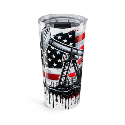 20oz Tumbler – American Flag Oil Rig Design (Patriotic Drip)