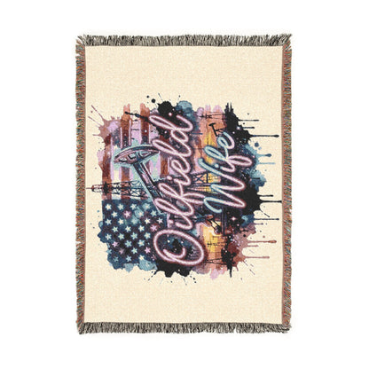Oilfield Wife Woven Blanket – Patriotic Oil Rig Throw for Oilfield Families