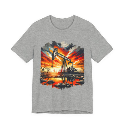 Oil Derrick Sunset T‑Shirt — Vintage Pumpjack Landscape Tee
