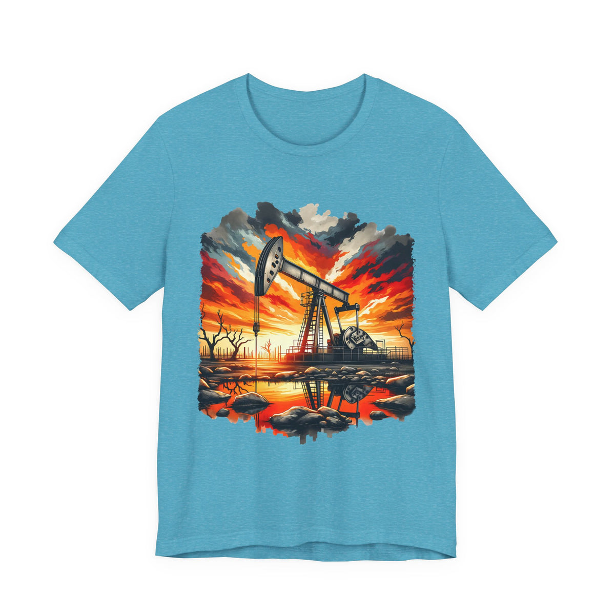 Oil Derrick Sunset T‑Shirt — Vintage Pumpjack Landscape Tee
