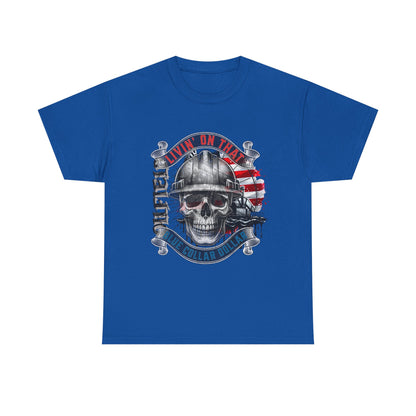 Graphic Tee — 'All Guts No Glory' Military Skull with American Flag