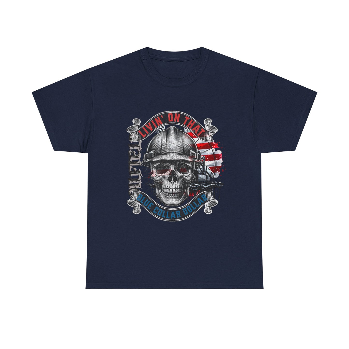 Graphic Tee — 'All Guts No Glory' Military Skull with American Flag