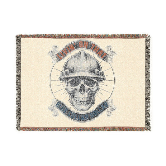 Skull Miner Woven Blanket — Vintage Construction Helmet Throw