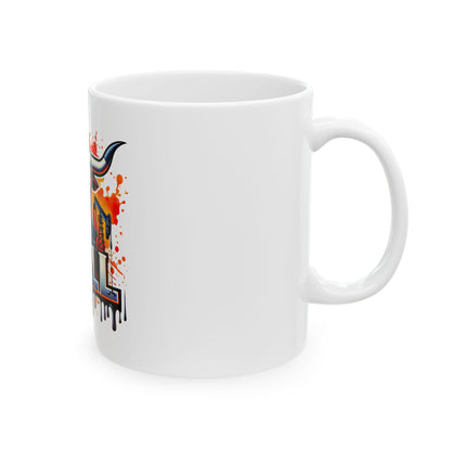 Drill Texas Bull Ceramic Mug — Oilfield Pride Coffee Cup (11oz, 15oz)