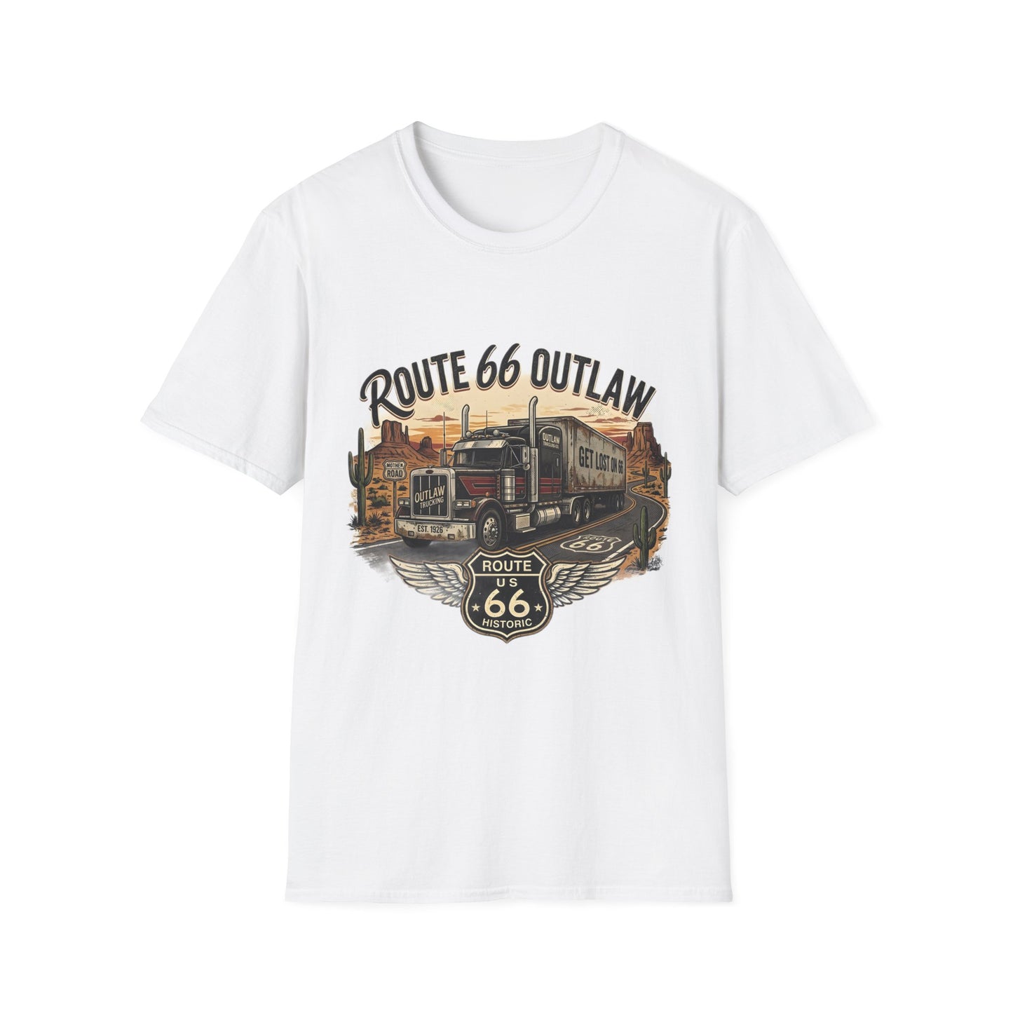 Route 66 Outlaw Trucker T-Shirt — Vintage Road Trip Tee