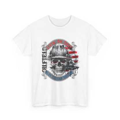 Graphic Tee — 'All Guts No Glory' Military Skull with American Flag