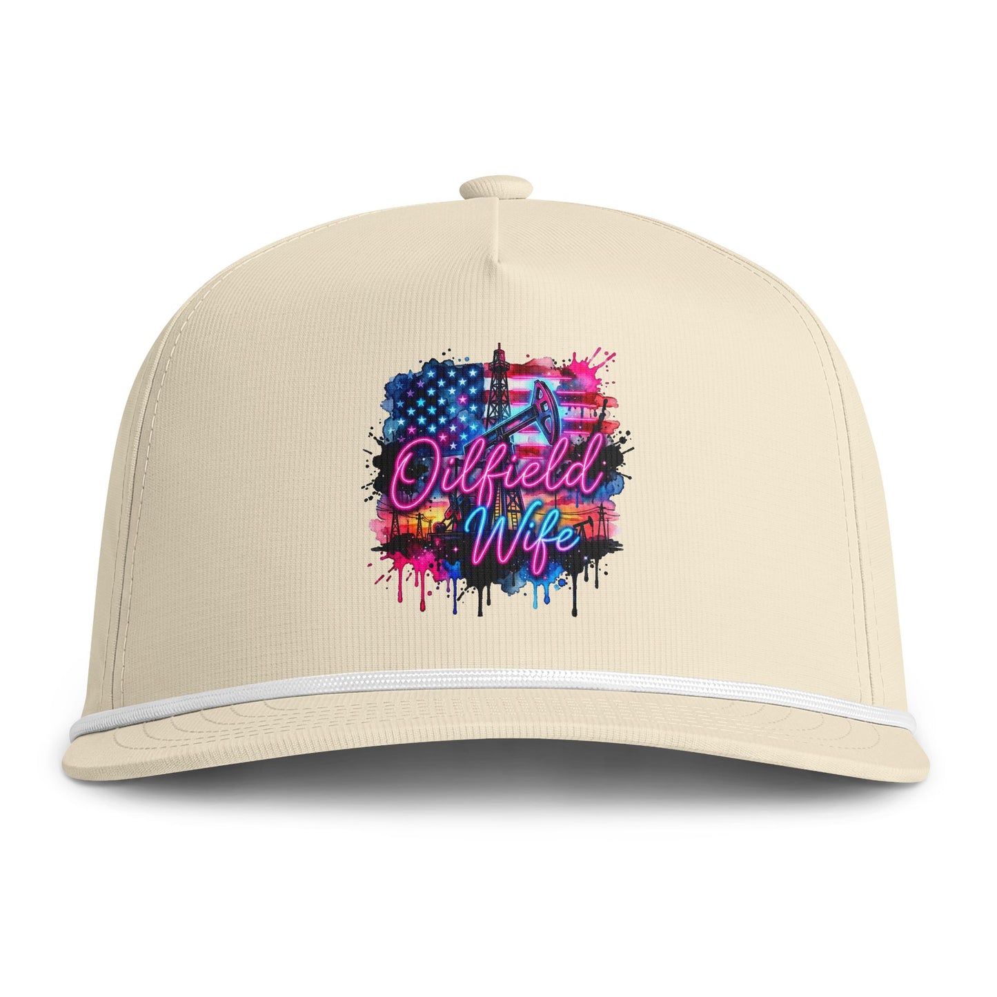 Oilfield Wife Rope Cap — Patriotic Neon Drip Hat