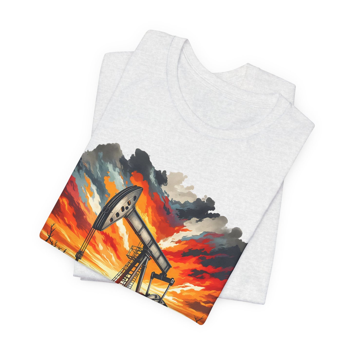 Oil Derrick Sunset T‑Shirt — Vintage Pumpjack Landscape Tee