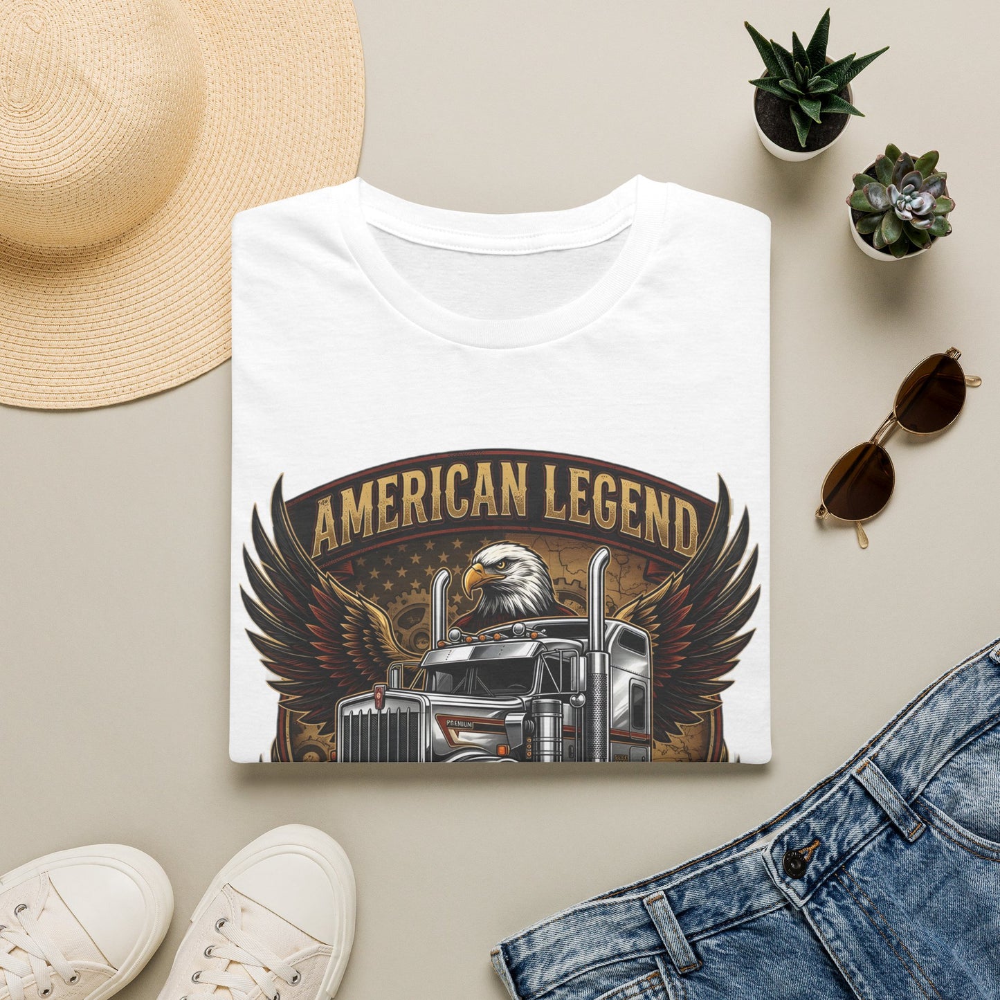 American Legend Trucking T‑Shirt — Eagle & Semi Truck Graphic