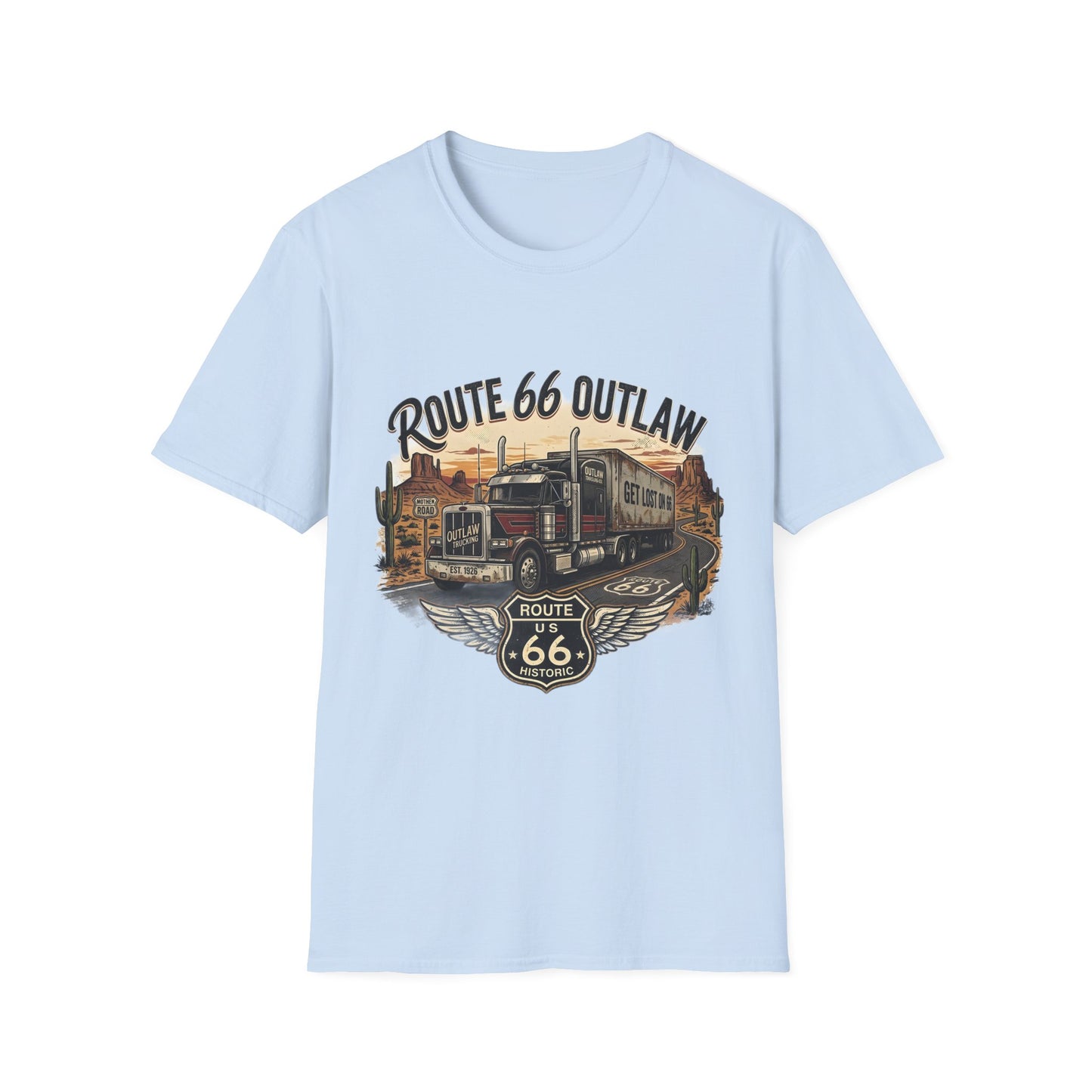 Route 66 Outlaw Trucker T-Shirt — Vintage Road Trip Tee