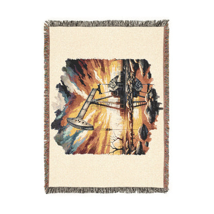 Oilfield Pumpjack Woven Blanket — Retro Sunset Energy Throw