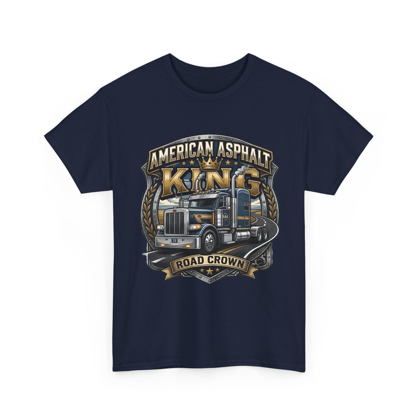 Trucker Tee — "American Asphalt King" Road Crown Semi Truck Graphic Shirt