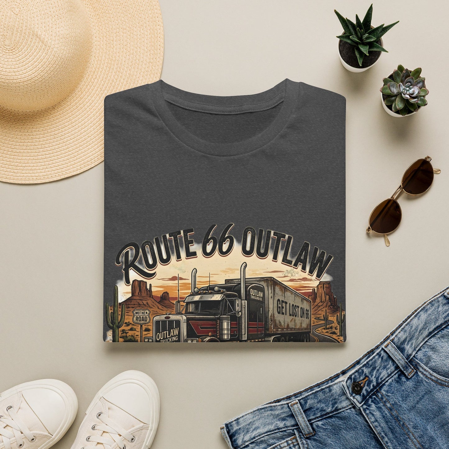 Route 66 Outlaw Trucker T-Shirt — Vintage Road Trip Tee