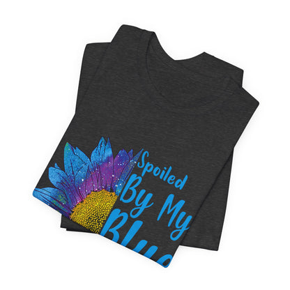 Spoiled By My Blue Collar Man T-Shirt – Blue Sunflower Graphic Tee for Wife/Girlfriend, Mother's Day & Work Pride