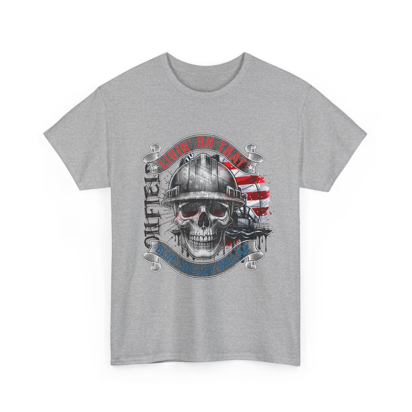 Graphic Tee — 'All Guts No Glory' Military Skull with American Flag