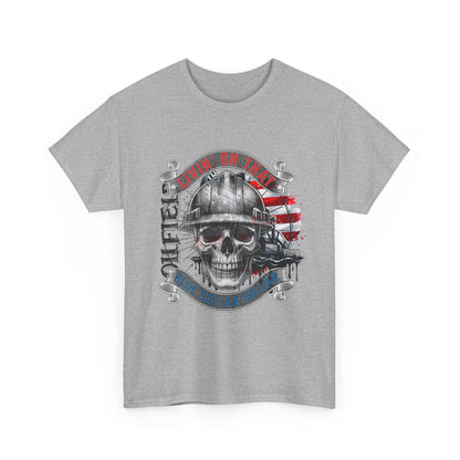 Graphic Tee — 'All Guts No Glory' Military Skull with American Flag