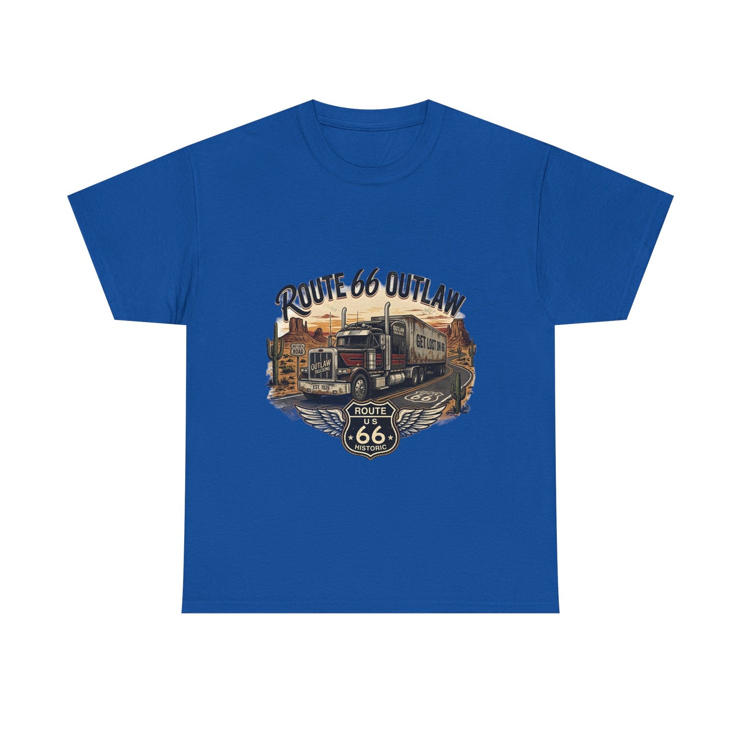 Route 66 Outlaw Trucker T‑Shirt — Vintage Route 66 Road Trip Tee