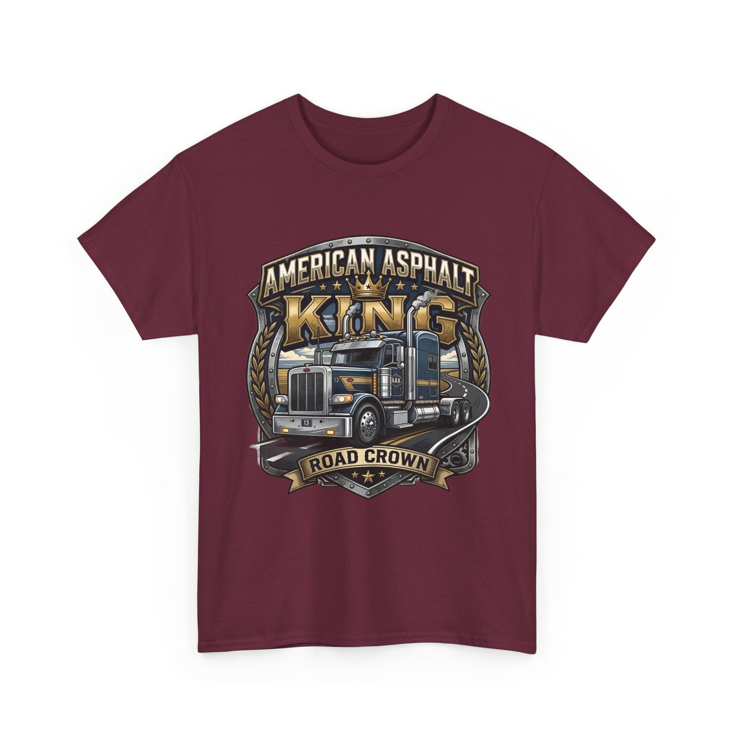 Trucker Tee — "American Asphalt King" Road Crown Semi Truck Graphic Shirt